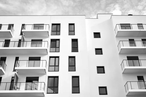 Immeuble Contemporain Architecture Résidentielle Générique Noir Blanc — Photo