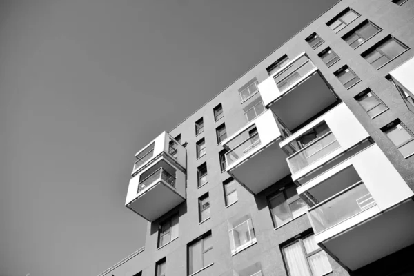 Immeuble Contemporain Architecture Résidentielle Générique Noir Blanc — Photo