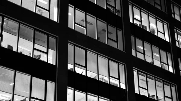 Pattern Office Buildings Windows Illuminated Night Lighting Glass Architecture Facade — Stock Photo, Image