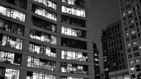 Pattern Office Buildings Windows Illuminated Night Lighting Glass Architecture Facade — Stock Photo, Image