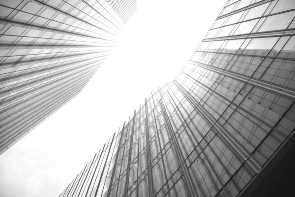 Abstract view of a skyscraper with sunlight. Black and white.
