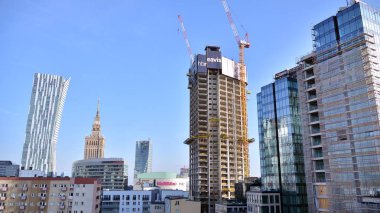 Varşova, Poland.17 Kasım 2019. Varso Place ofis binası inşaatı .