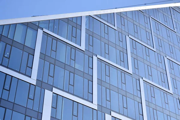 Moderna Pared Del Edificio Oficinas Acero Vidrio Con Cielo Azul — Foto de Stock