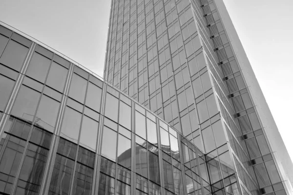 Modern Office Building Wall Made Steel Glass Blue Sky Black — Stock Photo, Image