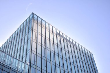 Mavi camlı modern gökdelenlerin soyut dokusu. İş geçmişi.