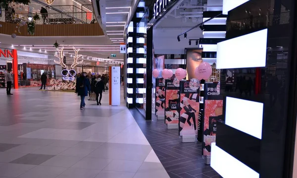 Warschau Polen December 2019 Kerstversiering Winkelcentrum Galeria Mlociny — Stockfoto