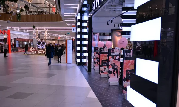 Varsovia Polonia Diciembre 2019 Decoración Navidad Centro Comercial Galeria Mlociny —  Fotos de Stock