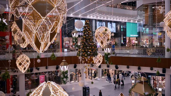 Varsovia Polonia Diciembre 2019 Decoración Navidad Centro Comercial Galeria Mlociny — Foto de Stock