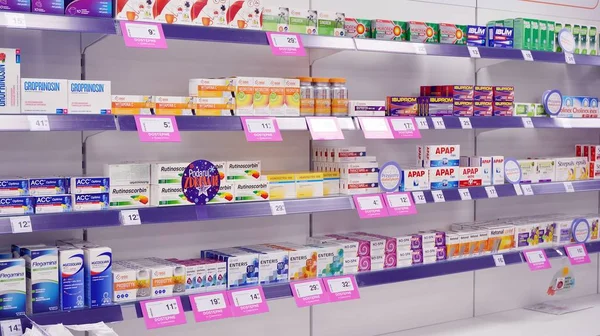 Warsaw Poland January 2020 Interior City Pharmacy Shelves Medicines Preparations — 스톡 사진