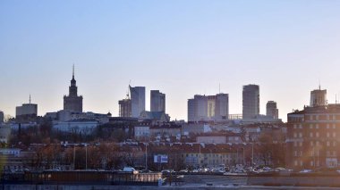 Warsaw, Poland. 5 January 2020. Panorama of Warsaw from bridge, 