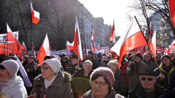 Varsovia Polonia Enero 2020 Una Manifestación Favor Del Gobierno Apoyo — Foto de Stock