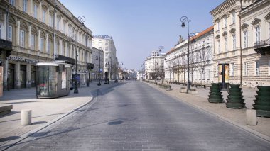 Warsaw, Poland. 28 March 2020. The streets and main places of remain deserted due to the coronavirus health emergency. The city empties itself of tourists and people. Stop coronavirus. clipart