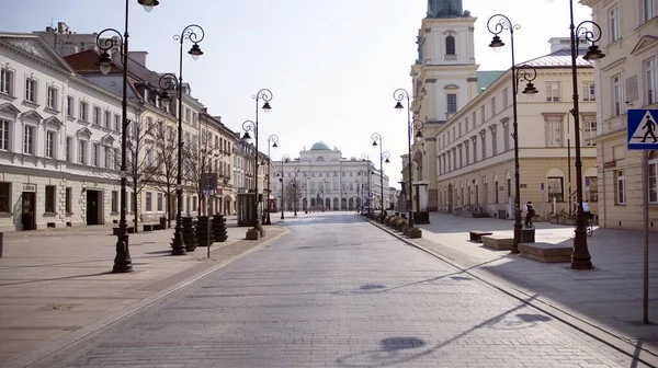 Warsaw Poland March 2020 Streets Main Places Remain Deserted Due — Stock Photo, Image
