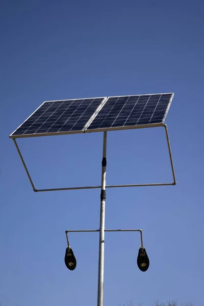Solar Panel Installed Top Pole Blue Sky — Stock Photo, Image