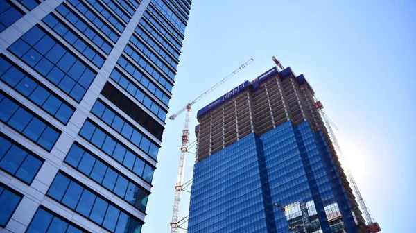 Warsaw Poland April 2020 Roundabout Daszynski New Skyscrapers Financial District — Stock Photo, Image