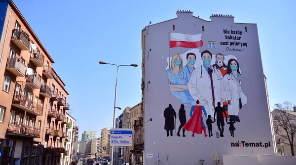 Warsaw Poland April 2020 Street Mural Dedicated Heroic Medical Service — Stock Photo, Image