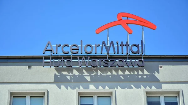 Warszawa Polen April 2020 Skriv Arcelor Mittal Huta Warszawa Företagsskylt — Stockfoto