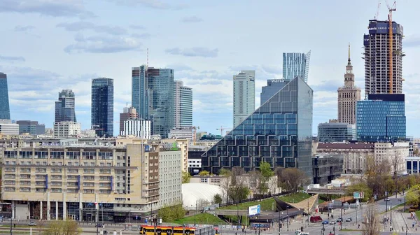 Warsaw Poland April 2020 Aerial View Modern Skyscrapers Buildings City — Stock Photo, Image