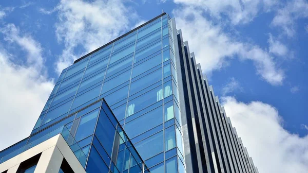 Modernas Ventanas Edificios Oficinas Con Líneas Verticales Reflexión Construyendo Reflejando — Foto de Stock