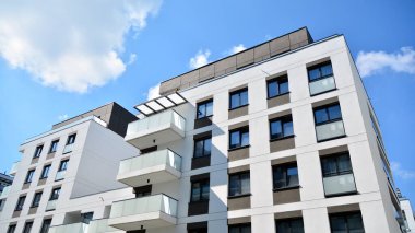 Modern Avrupa konut binaları çeyreği. Soyut mimari, modern şehir geometrisinin bir parçası.