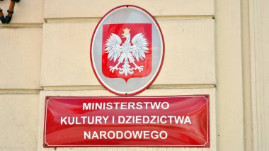 Varşova, Polonya. 7 Mayıs 2020. Bakan Kultury / Kültür Bakanlığı 'nı imzala
