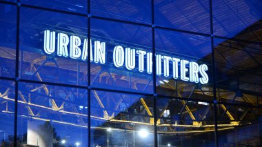 Warsaw, Poland. 21 May 2020. Sign Urban Outfitters. Company signboard Urban Outfitters. clipart