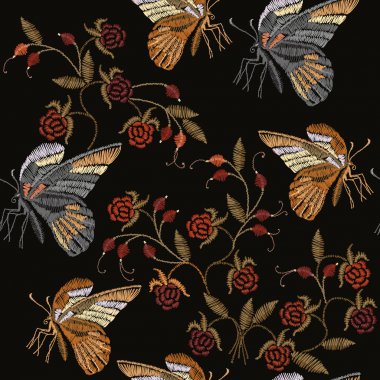 Kelebekler çiçek ve ahududu nakış