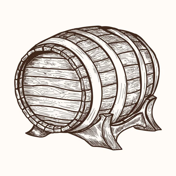 Un barril de madera. Ilustración retro vintage dibujada a mano — Vector de stock