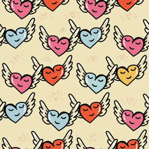 Gelukkig vliegende harten naadloze patroon. Prachtige mooie harten — Stockvector