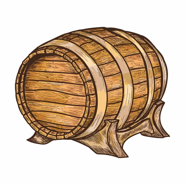 Viejo barril de madera. Barrica para el almacenamiento de vino, cerveza, alcohol — Vector de stock
