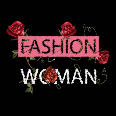 Embroidery roses, print fashion woman, t-shirt design clipart