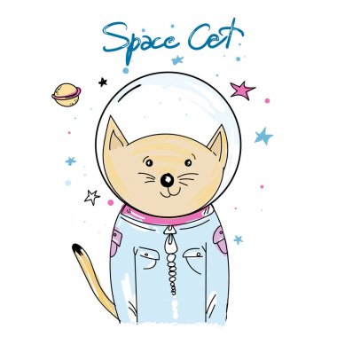 Kedi astronot. Evren komik çocuklar uzay kedi baskı, t-shirt