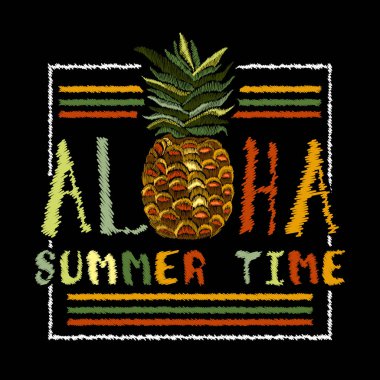 Nakış ananas, Aloha yaz saati sloganı. Tropikal yazdırma