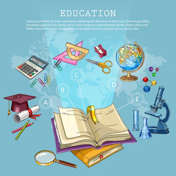 Educación y ciencia. De vuelta al concepto escolar. Educación moderna — Vector de stock