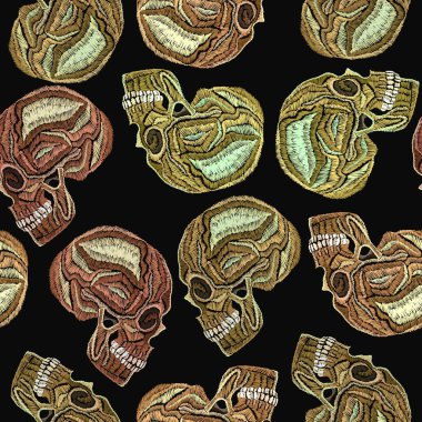 Nakış insan kafatası seamless modeli. Moda nakış