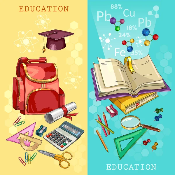 Education banner. Back to school tools. Symbol of education — Stock Vector