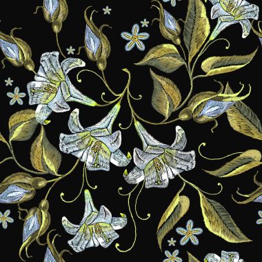 Nakış beyaz lilyum seamless modeli