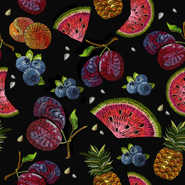 Modèle sans couture de fruit de broderie. Modèle pour vêtements, textile — Image vectorielle