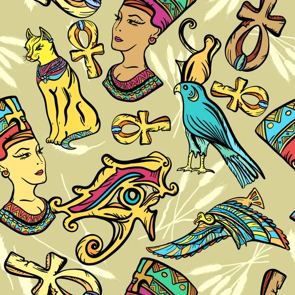 古代エジプトのアート パターン。エジプトの古典的なフラッシュの入れ墨のスタイル — ストックベクタ
