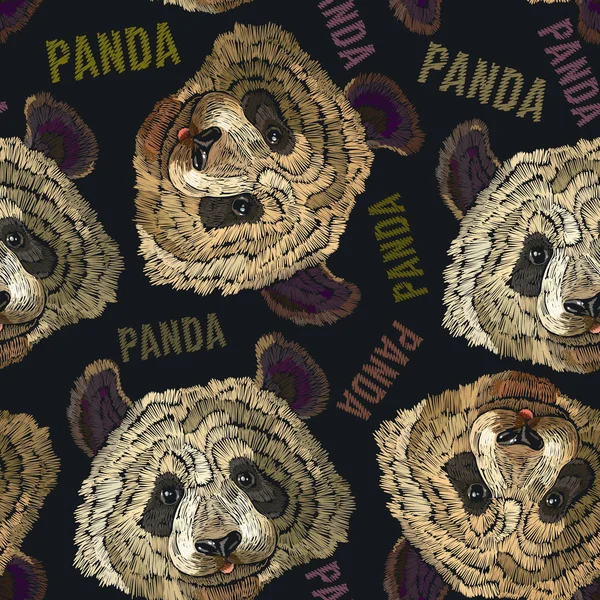 Embroidery panda head seamless pattern. Fashion template