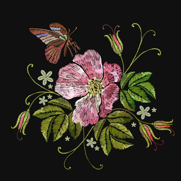 Nakış gül ve kelebek. Giyim, tekstil için şablon