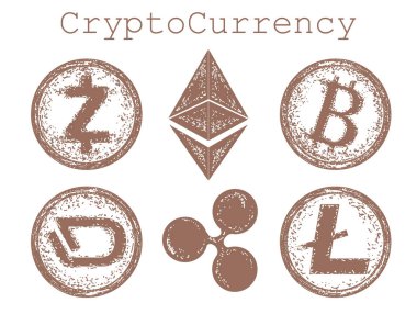 Blockchain ve Cryptocurrency vektör. Kripto para birimi elemanları