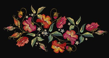 Nakış gül çiçek t-shirt tasarım. Giysiler için şablon