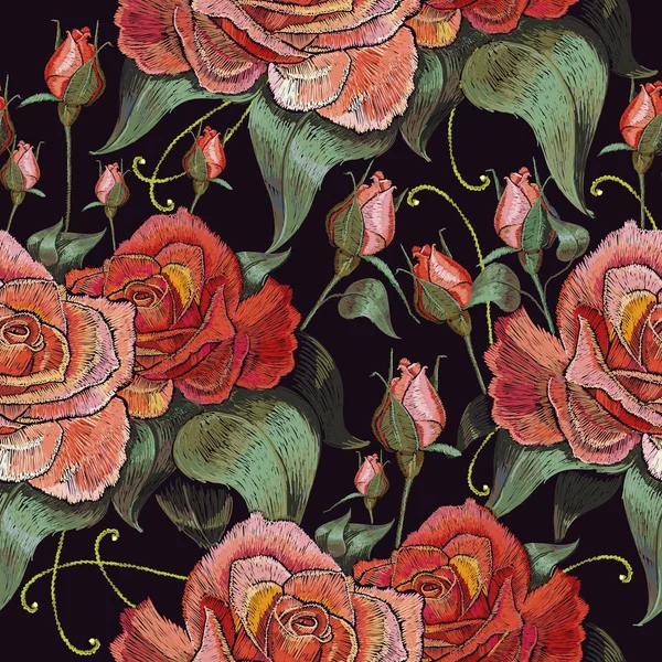 Beautiful buds of red roses classical embroidery