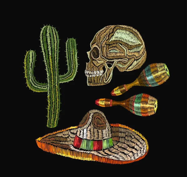 Bordado cultura mexicana. Clásicos bordados étnicos kull en — Vector de stock