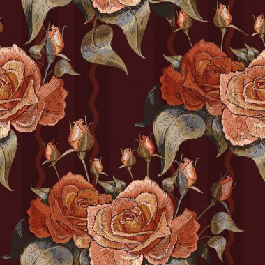 Nakış vintage gül vektör seamless modeli
