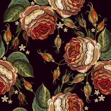 Nakış vintage gül seamless modeli. Giysiler için şablon,