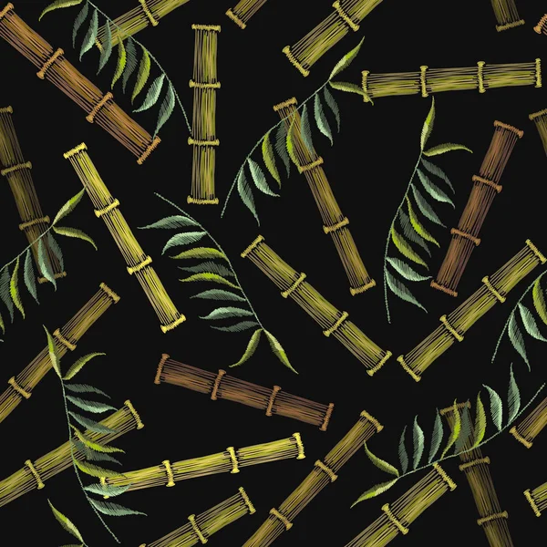 Bordado de bambú patrón sin costuras. Plantilla para ropa, textil — Archivo Imágenes Vectoriales