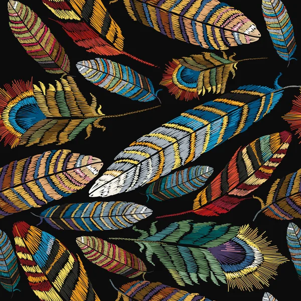 Güzel tropikal tavus kuşu tüyleri nakış, şablon Tekstil — Stok Vektör