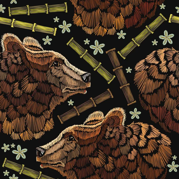 Bear head embroidery seamless pattern. Template for clothes Stock Vector